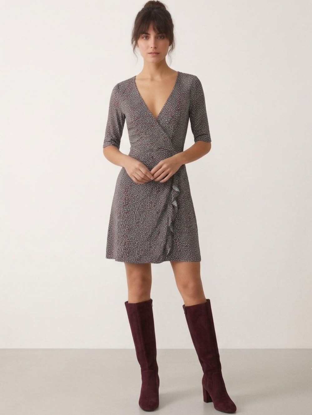 Astradivarius Brand New Soft Surplice Eyelet Wrap Skater Dress- Size Small